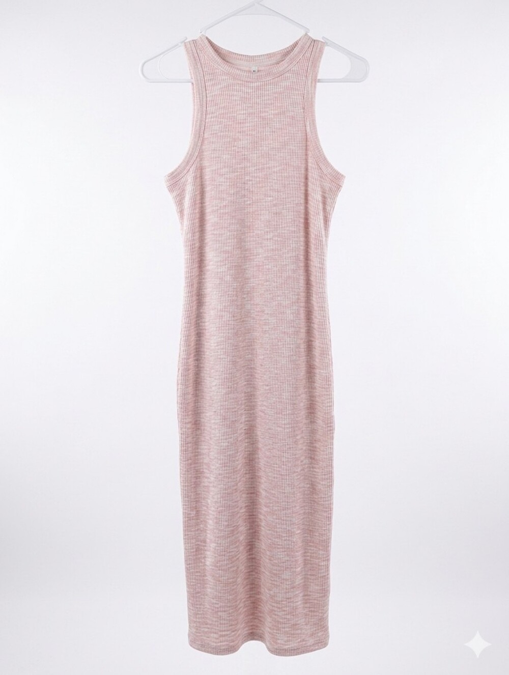 Old Navy Maternity XL Pink & White Ribbed Knit Tank Dress Long Side Slit